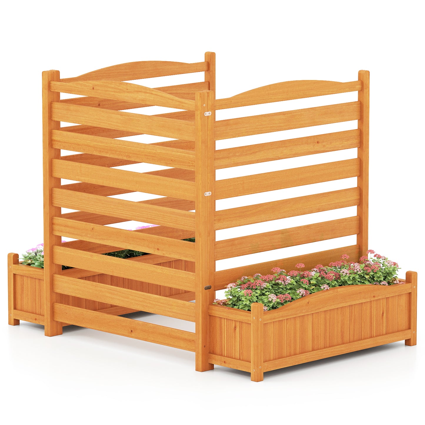 3-Panel Wood Air Conditioner Fence with Planter Box Freestanding Privacy Screen, Yellow