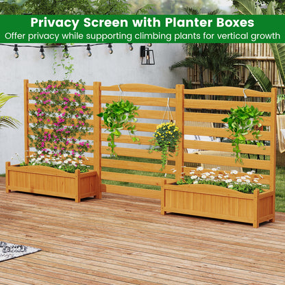 3-Panel Wood Air Conditioner Fence with Planter Box Freestanding Privacy Screen, Yellow