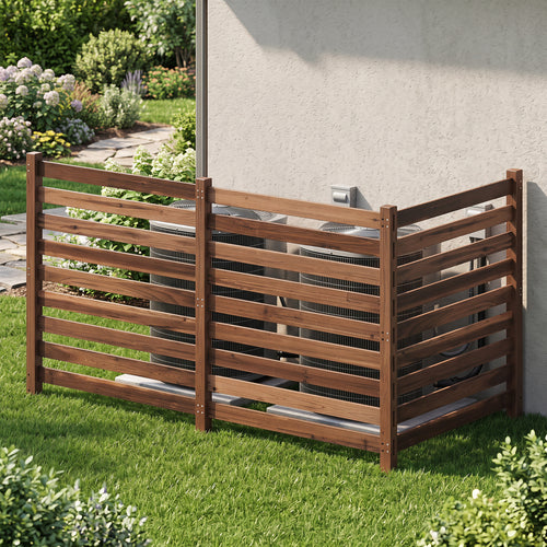 3-Panel Wooden Privacy Fence with Ground Stakes, Brown