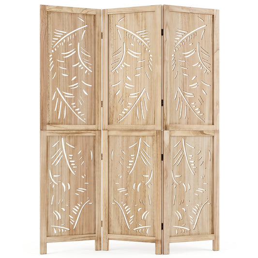 3-Panel Wood Room Divider, Palm Leaf Design, Paulownia Frame Room Dividers Natural at Gallery Canada