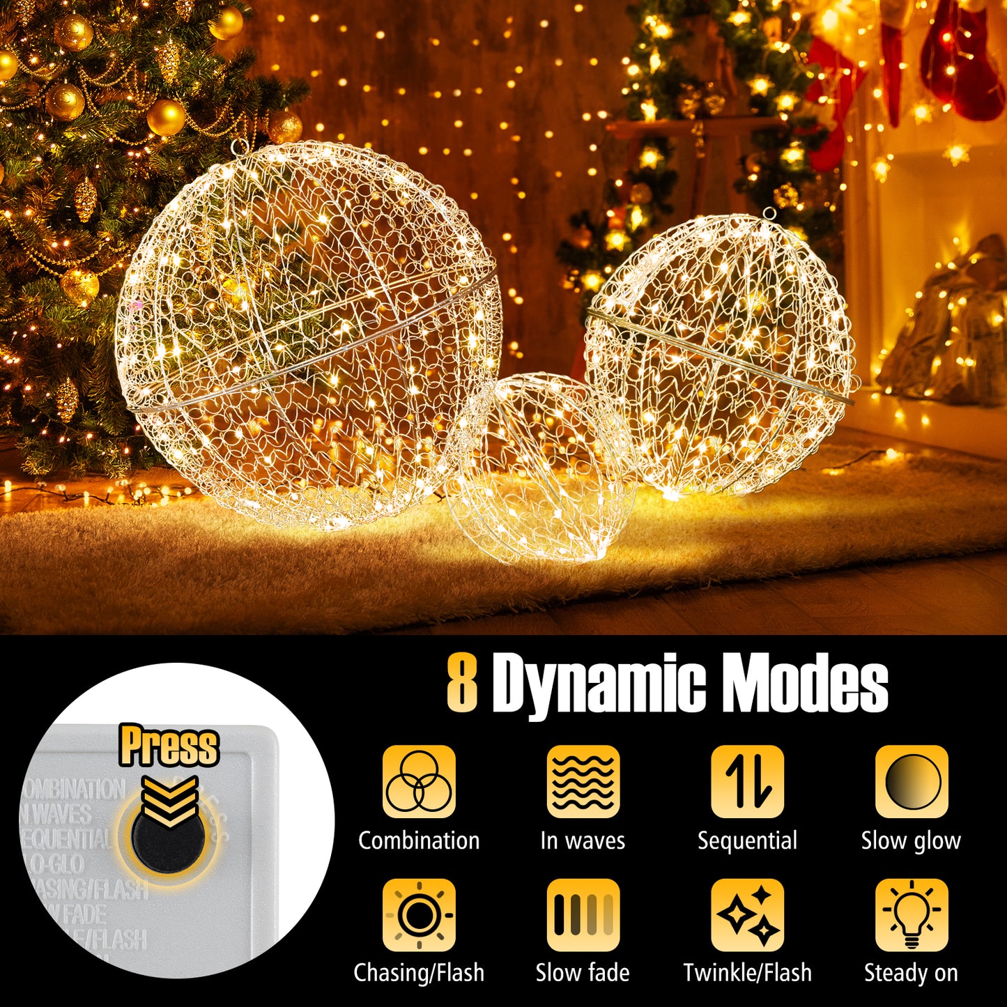 3 Pcs Large Christmas Balls, Metal Sphere Lights, 435 LEDs Christmas Decor & Accessories at Gallery Canada