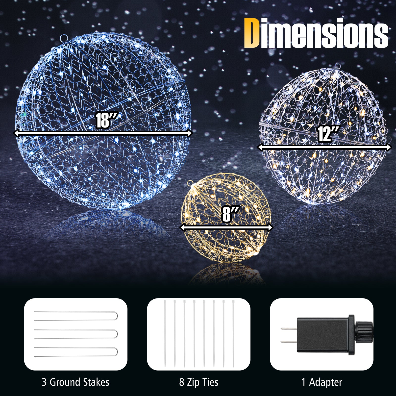 3 Pcs Large Christmas Balls, Metal Sphere Lights, 435 LEDs Christmas Decor & Accessories at Gallery Canada