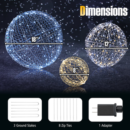 3 Pcs Large Christmas Balls, Metal Sphere Lights, 435 LEDs Christmas Decor & Accessories at Gallery Canada