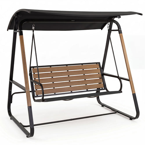 3-Person Porch Swing With Adjustable Canopy, Black