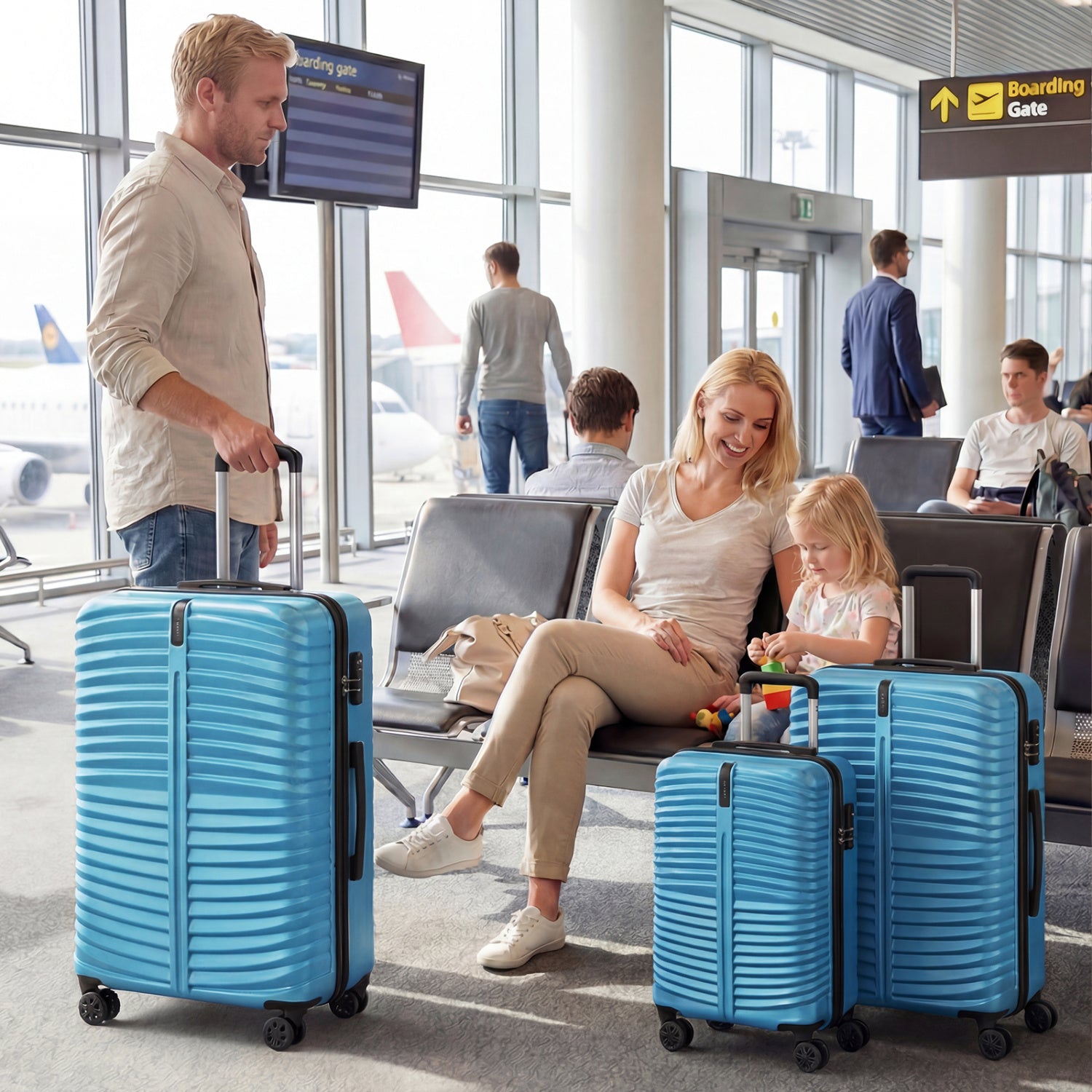 3-Piece 20/24/28 Inch Lightweight Hardside Luggage Set with 8-Spinner Wheels, Blue Kids Luggage at Gallery Canada