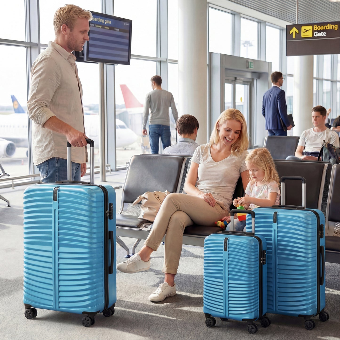 3-Piece 20/24/28 Inch Lightweight Hardside Luggage Set with 8-Spinner Wheels, Blue Kids Luggage at Gallery Canada