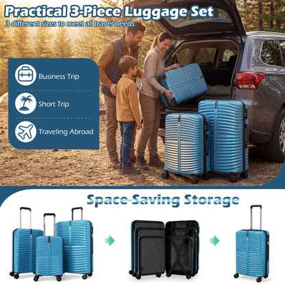 3-Piece 20/24/28 Inch Lightweight Hardside Luggage Set with 8-Spinner Wheels, Blue Kids Luggage at Gallery Canada