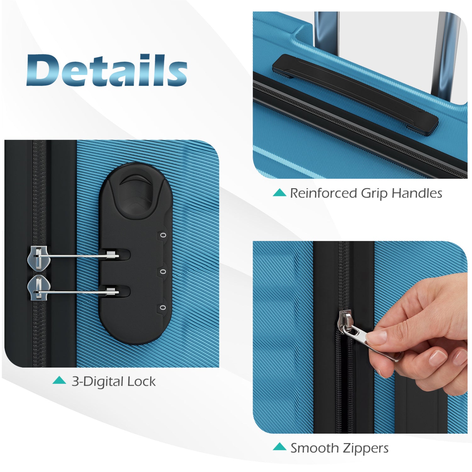 3-Piece 20/24/28 Inch Lightweight Hardside Luggage Set with 8-Spinner Wheels, Blue Kids Luggage at Gallery Canada