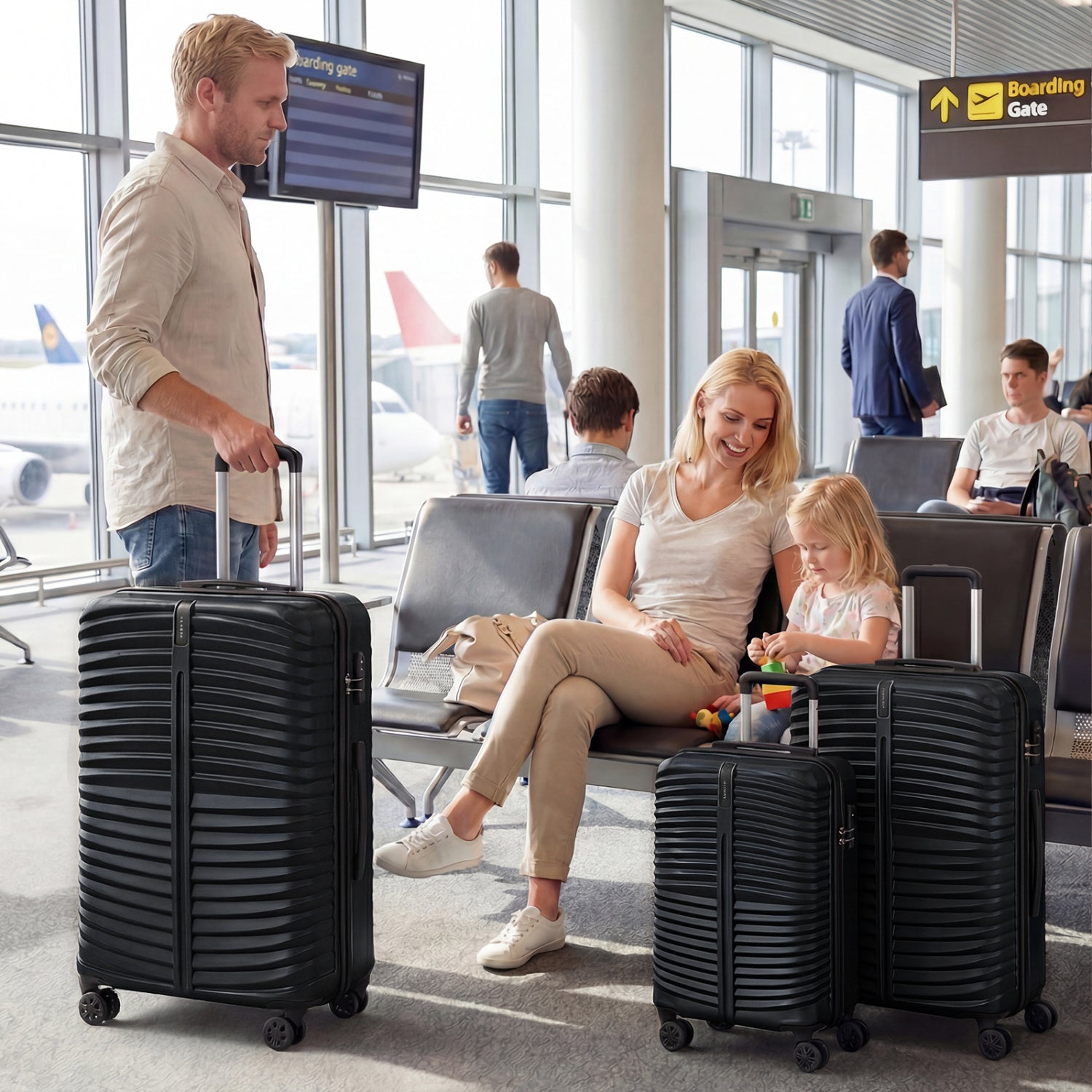 3-Piece 20/24/28 Inch Lightweight Hardside Luggage Set with 8-Spinner Wheels, Black Kids Luggage at Gallery Canada