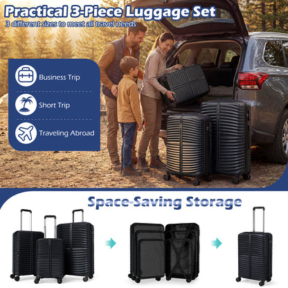 3-Piece 20/24/28 Inch Lightweight Hardside Luggage Set with 8-Spinner Wheels, Black Kids Luggage at Gallery Canada