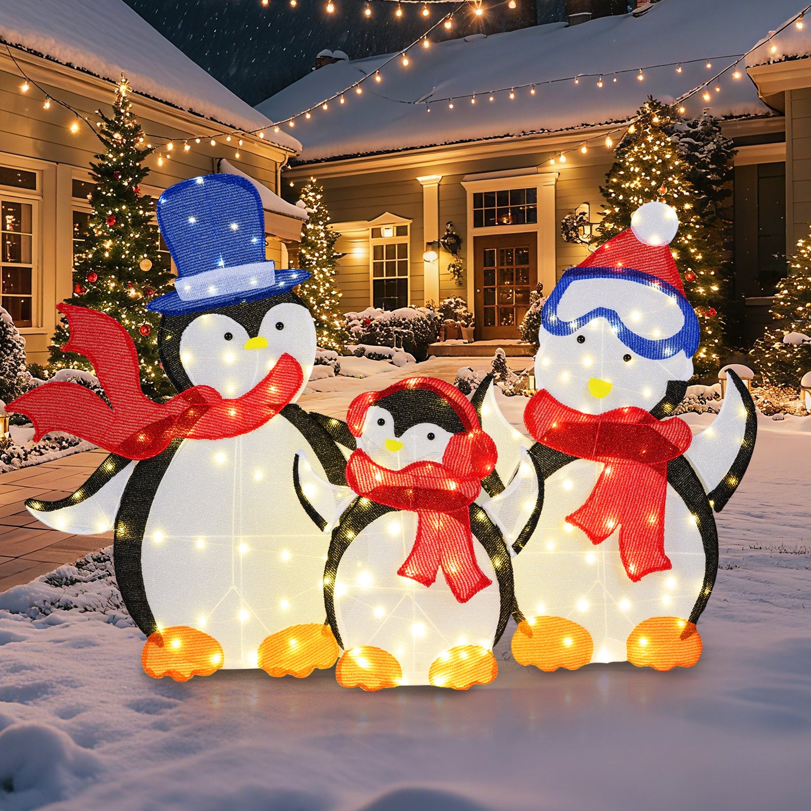 3-Piece 2D Lighted Penguin Family Christmas Decoration with 160 LED Lights Christmas Decor & Accessories at Gallery Canada