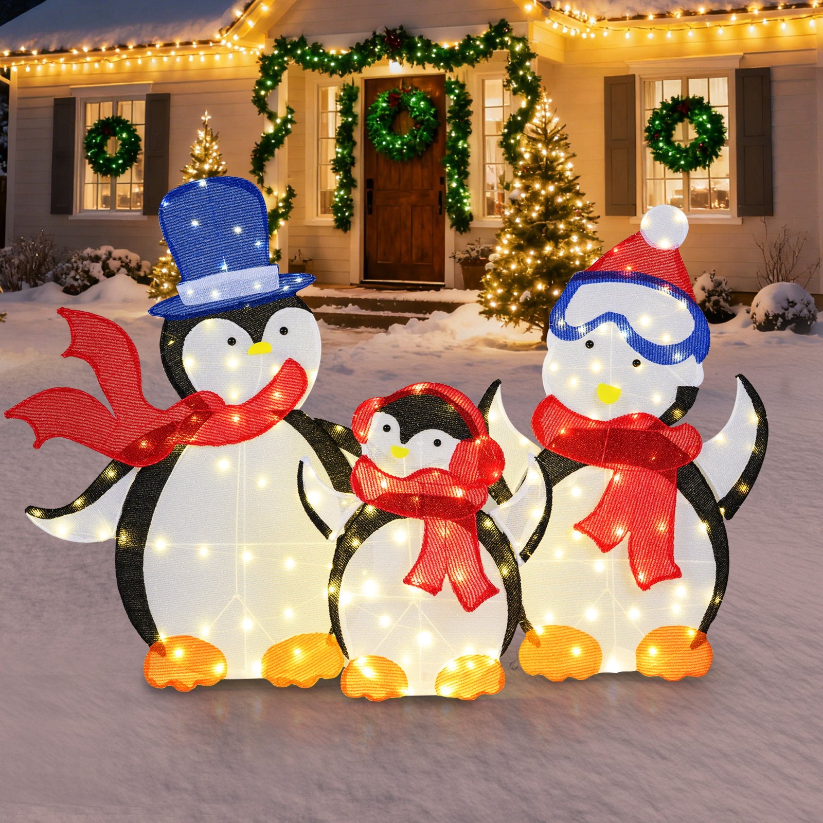 3-Piece 2D Lighted Penguin Family Christmas Decoration with 160 LED Lights Christmas Decor & Accessories at Gallery Canada