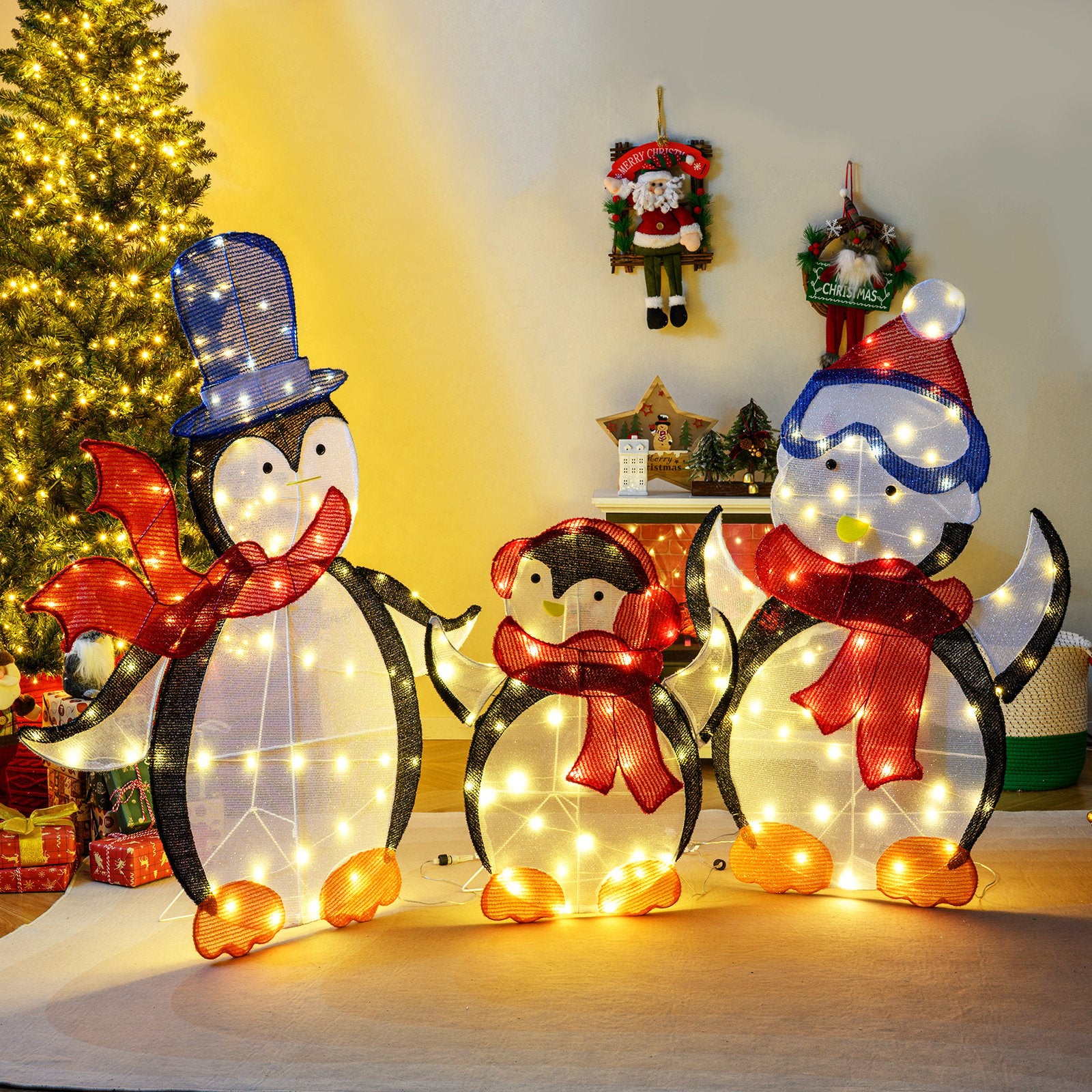 3-Piece 2D Lighted Penguin Family Christmas Decoration with 160 LED Lights Christmas Decor & Accessories at Gallery Canada