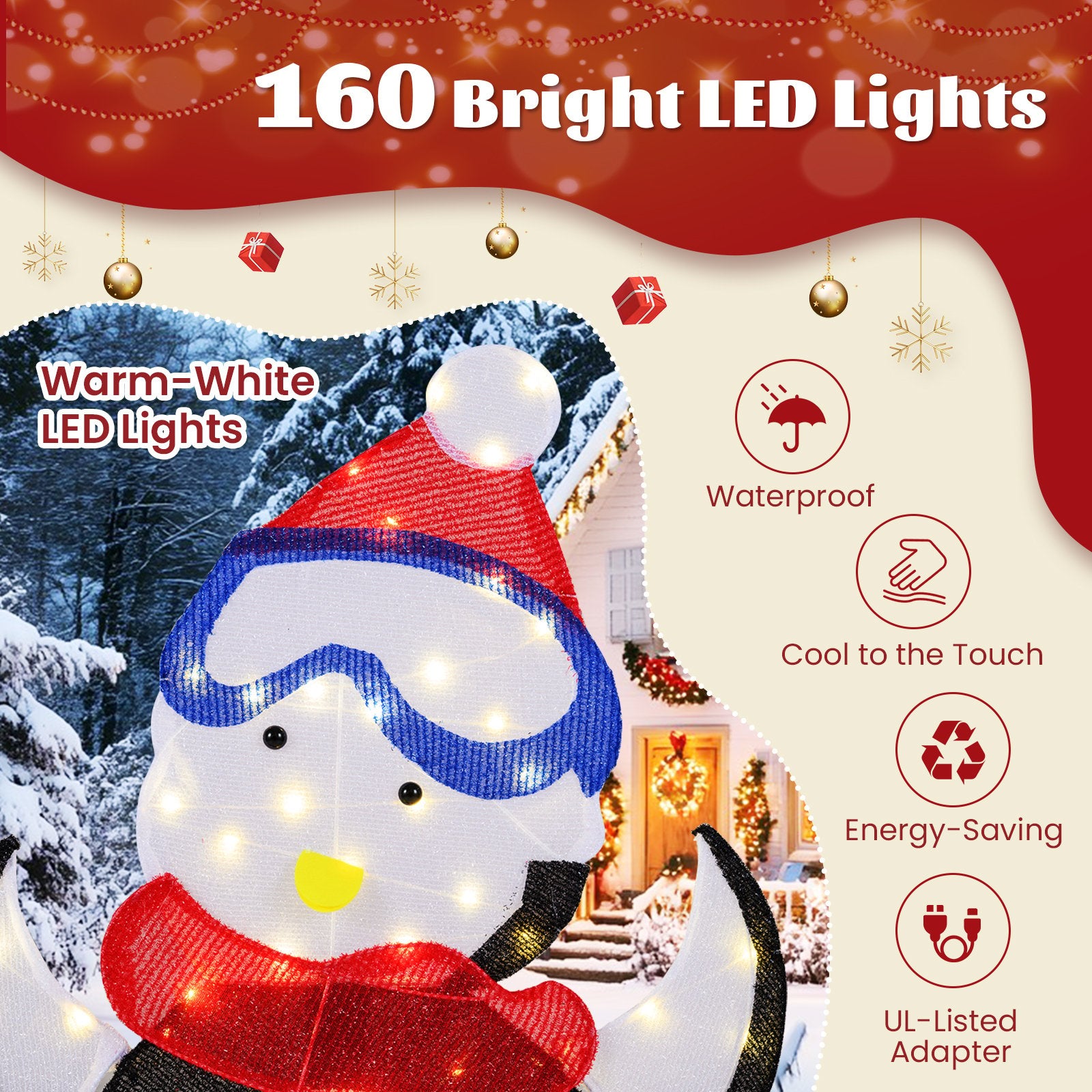 3-Piece 2D Lighted Penguin Family Christmas Decoration with 160 LED Lights Christmas Decor & Accessories at Gallery Canada