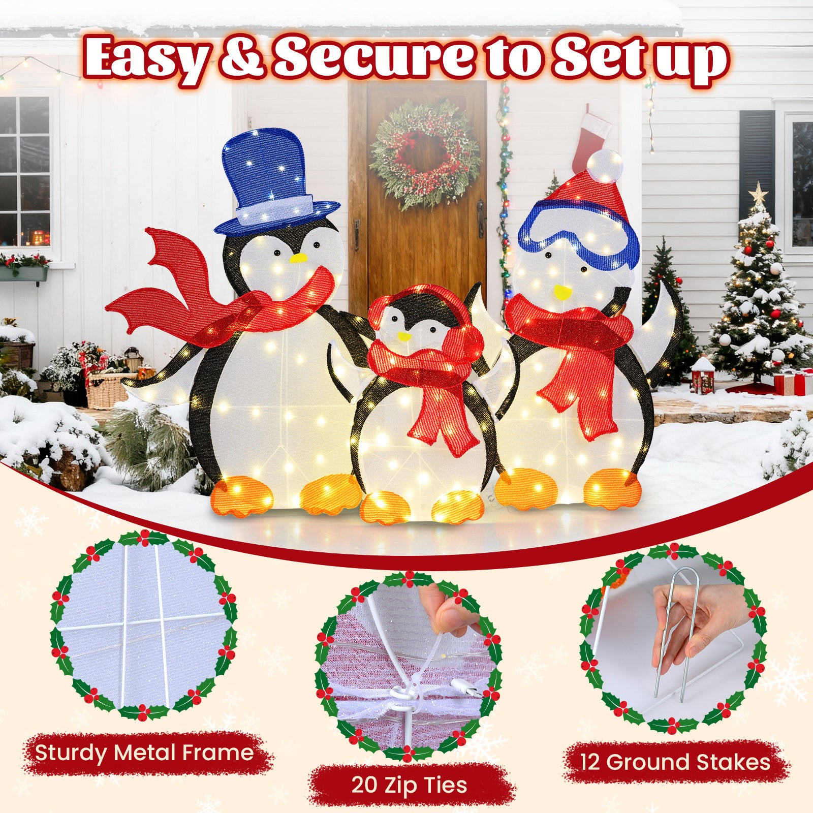 3-Piece 2D Lighted Penguin Family Christmas Decoration with 160 LED Lights Christmas Decor & Accessories at Gallery Canada