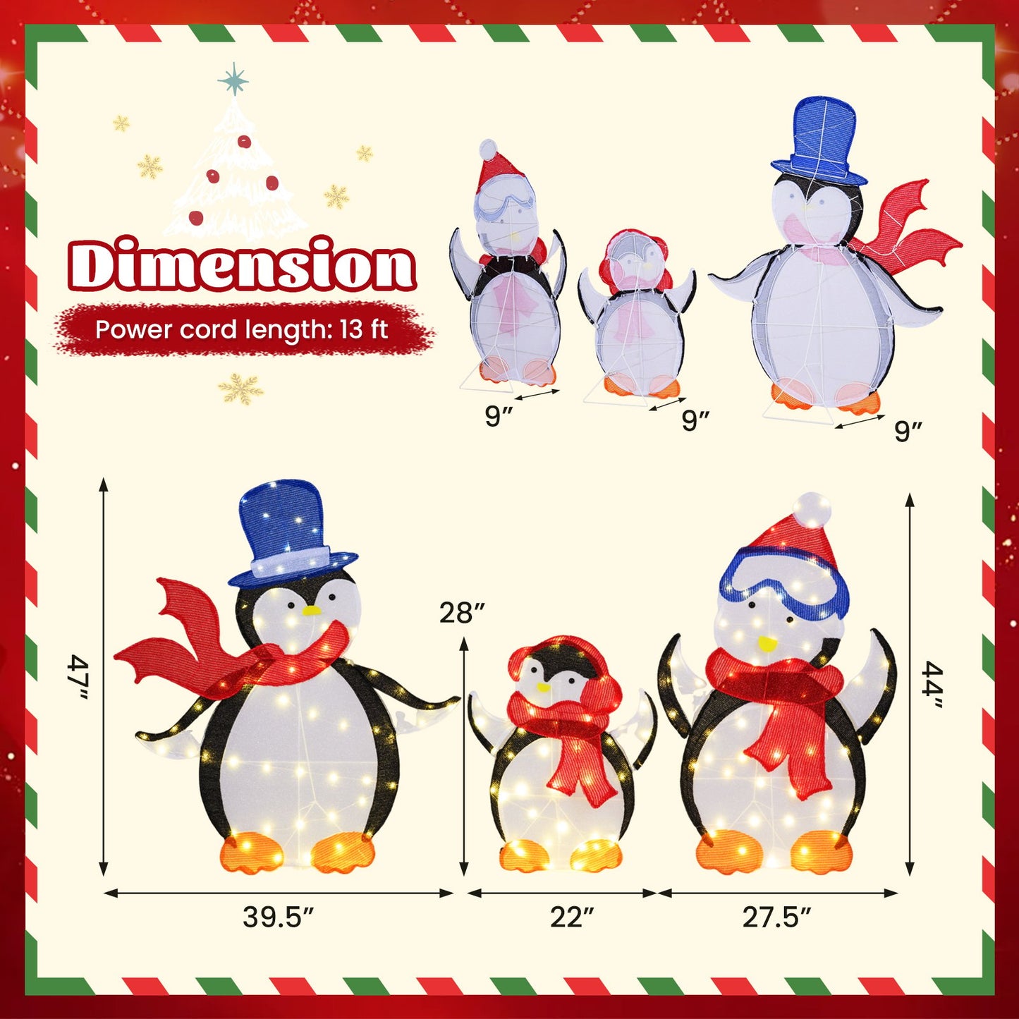 3-Piece 2D Lighted Penguin Family Christmas Decoration with 160 LED Lights Christmas Decor & Accessories at Gallery Canada