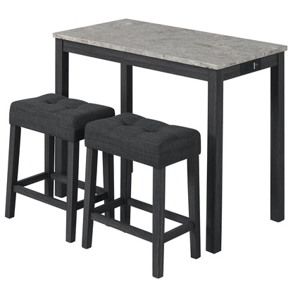 3-Piece Bar Table Set with Charging Station with Faux Marble Top-GR, Gray Dining Room Sets at Gallery Canada