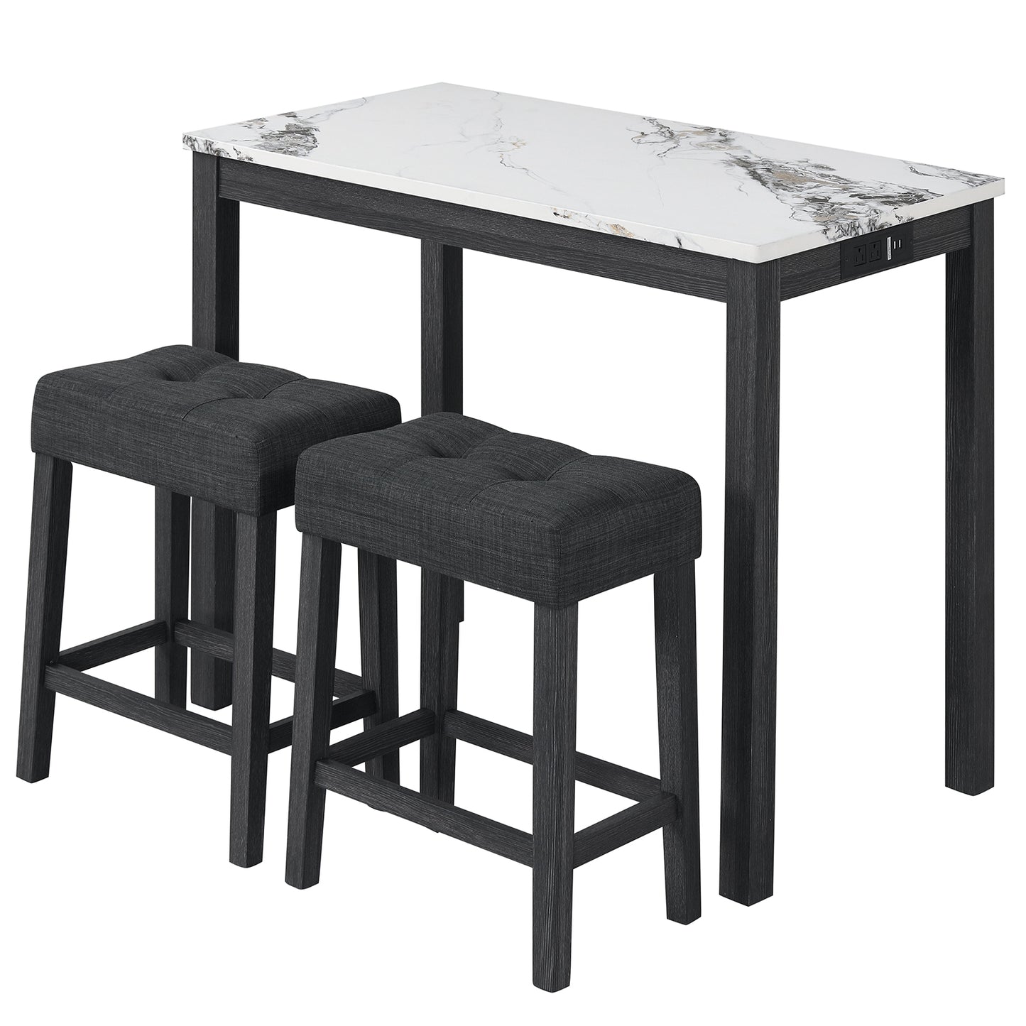 3-Piece Bar Table Set with Charging Station with Faux Marble Top-WH, White Dining Room Sets at Gallery Canada