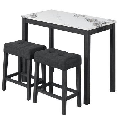 3-Piece Bar Table Set with Charging Station with Faux Marble Top-WH, White Dining Room Sets at Gallery Canada