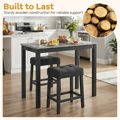 3-Piece Bar Table Set with Charging Station with Faux Marble Top-GR, Gray Dining Room Sets at Gallery Canada