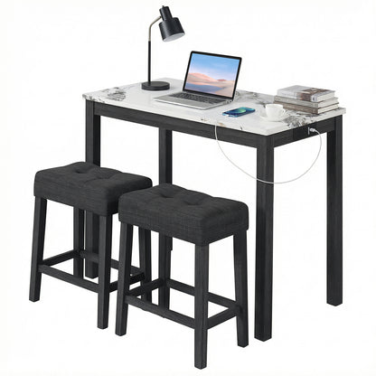 3-Piece Bar Table Set with Charging Station with Faux Marble Top-WH, White Dining Room Sets at Gallery Canada