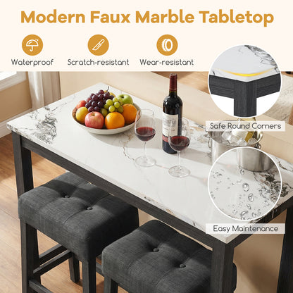 3-Piece Bar Table Set with Charging Station with Faux Marble Top-WH, White Dining Room Sets at Gallery Canada