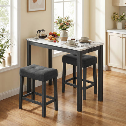 3-Piece Bar Table Set with Charging Station with Faux Marble Top-WH, White Dining Room Sets at Gallery Canada