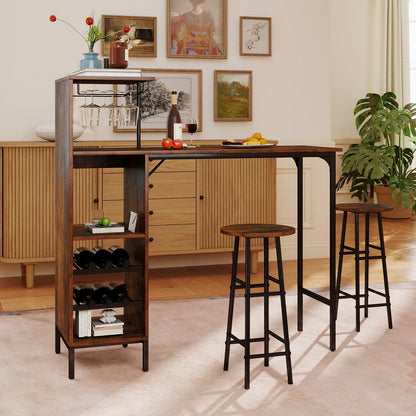 3 Piece Bar Table And Chairs Set, 6-Bottle Wine Rack, Rustic Brown Dining Room Sets at Gallery Canada