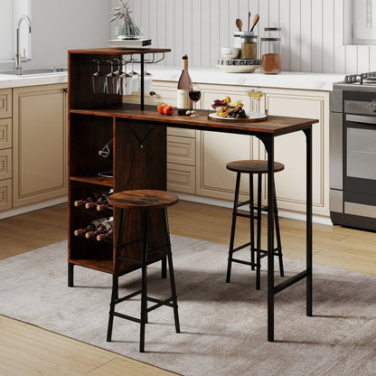 3 Piece Bar Table And Chairs Set, 6-Bottle Wine Rack, Rustic Brown Dining Room Sets at Gallery Canada