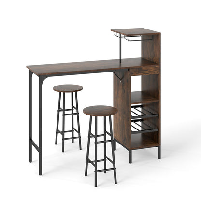 3 Piece Bar Table And Chairs Set, 6-Bottle Wine Rack, Rustic Brown Dining Room Sets at Gallery Canada