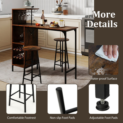 3 Piece Bar Table And Chairs Set, 6-Bottle Wine Rack, Rustic Brown Dining Room Sets at Gallery Canada