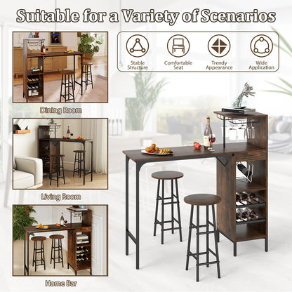3 Piece Bar Table And Chairs Set, 6-Bottle Wine Rack, Rustic Brown Dining Room Sets at Gallery Canada