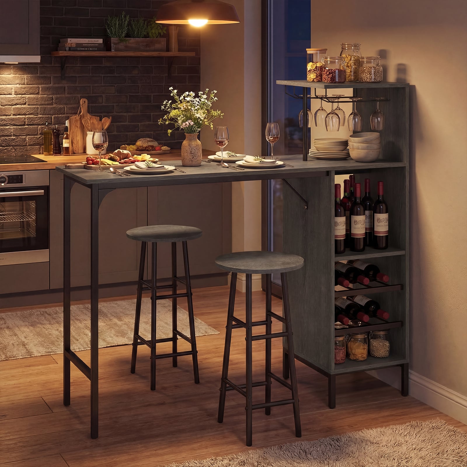 3 Piece Bar Table And Chairs Set, 6-Bottle Wine Rack, Oak Dining Room Sets at Gallery Canada