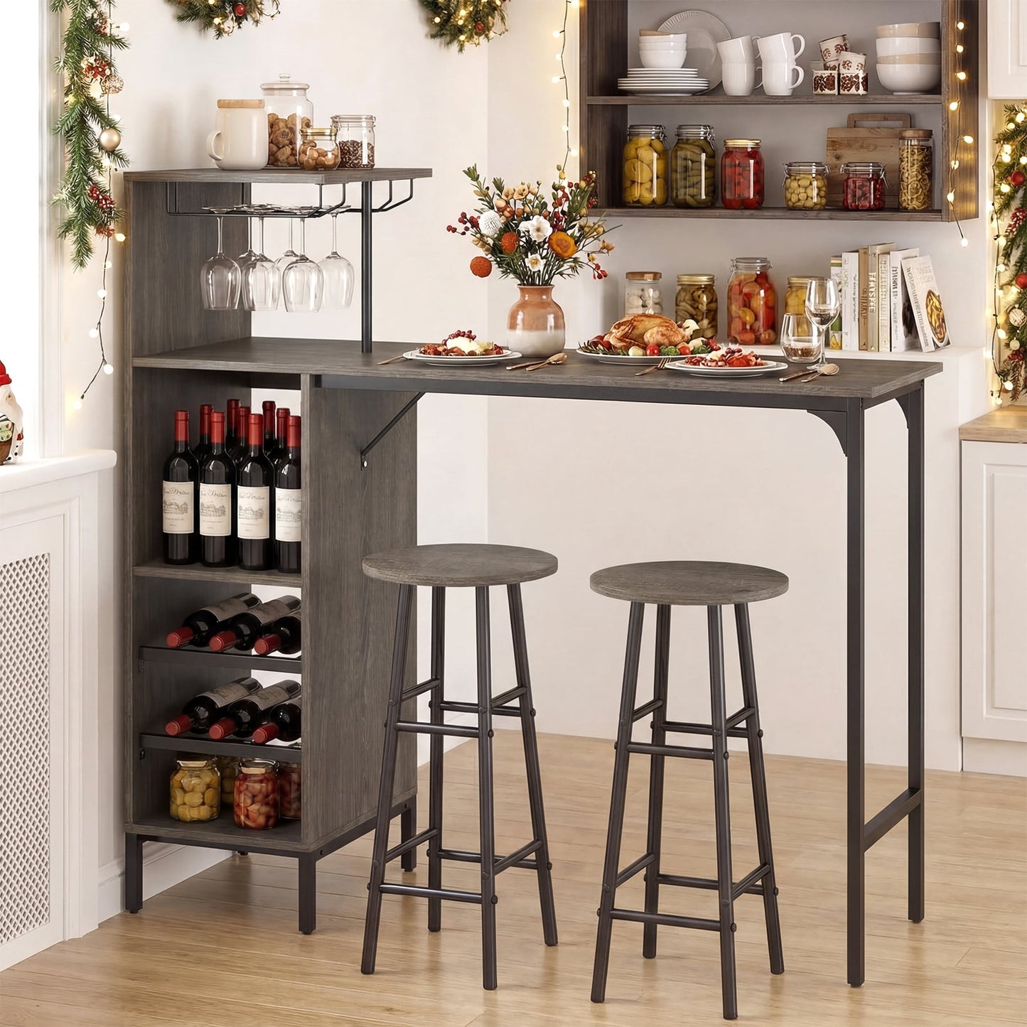 3 Piece Bar Table And Chairs Set, 6-Bottle Wine Rack, Oak Dining Room Sets at Gallery Canada