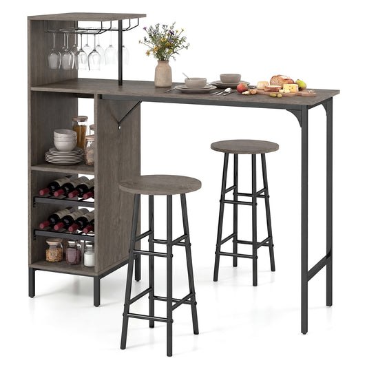 3 Piece Bar Table And Chairs Set, 6-Bottle Wine Rack, Oak Dining Room Sets Oak at Gallery Canada