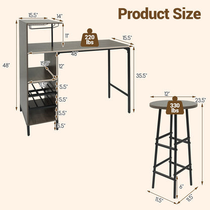 3 Piece Bar Table And Chairs Set, 6-Bottle Wine Rack, Oak Dining Room Sets at Gallery Canada