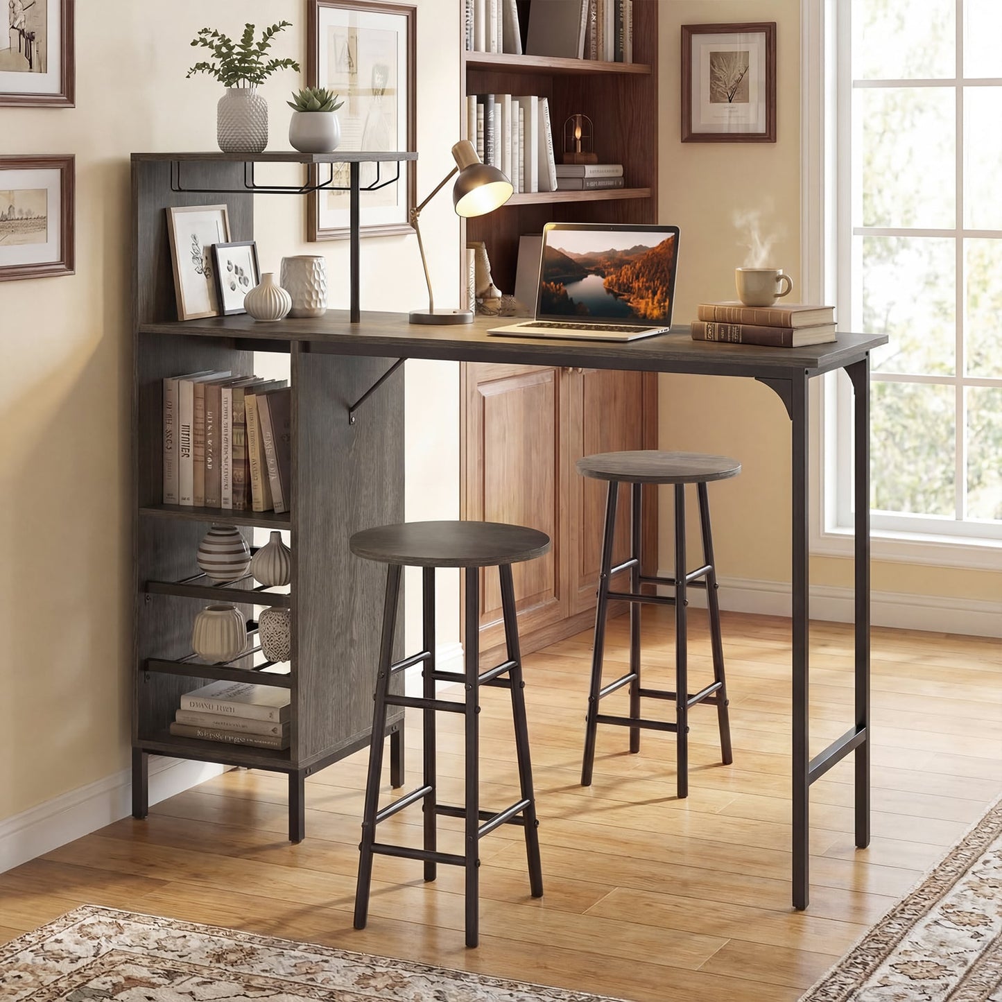 3 Piece Bar Table And Chairs Set, 6-Bottle Wine Rack, Oak Dining Room Sets at Gallery Canada
