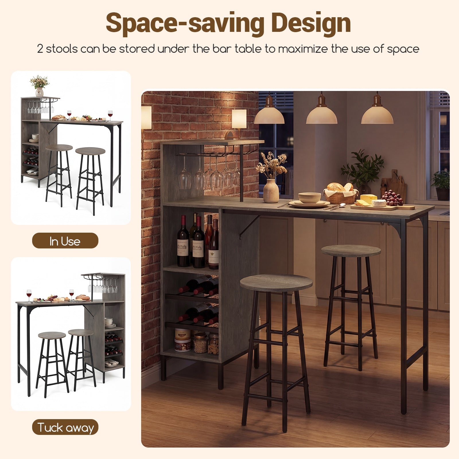 3 Piece Bar Table And Chairs Set, 6-Bottle Wine Rack, Oak Dining Room Sets at Gallery Canada