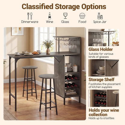 3 Piece Bar Table And Chairs Set, 6-Bottle Wine Rack, Oak Dining Room Sets at Gallery Canada