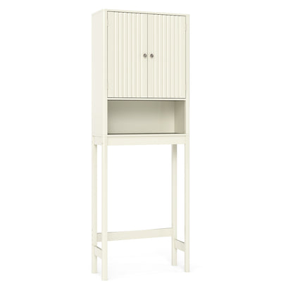 Ensemble de salle de bain de 3 pièces, portes cannelées, coin au-dessus des toilettes et mur, beige