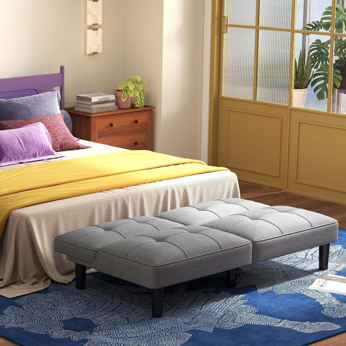 3-Piece Bedroom Bundle: Bedside Table with 3 Drawers+Modern Accent Chair+Convertible Folding Futon Sofa Bed Bedroom at Gallery Canada