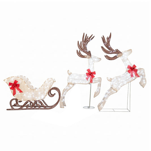 3-Piece Lighted Reindeer and Sleigh Set, White Christmas Decor & Accessories White at Gallery Canada