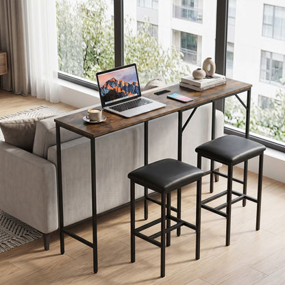 3-Piece L-Shaped Kitchen Table Set, 2 AC Outlets & USB, Rustic Brown