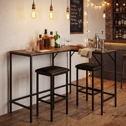 3-Piece L-Shaped Kitchen Table Set, 2 AC Outlets & USB, Rustic Brown