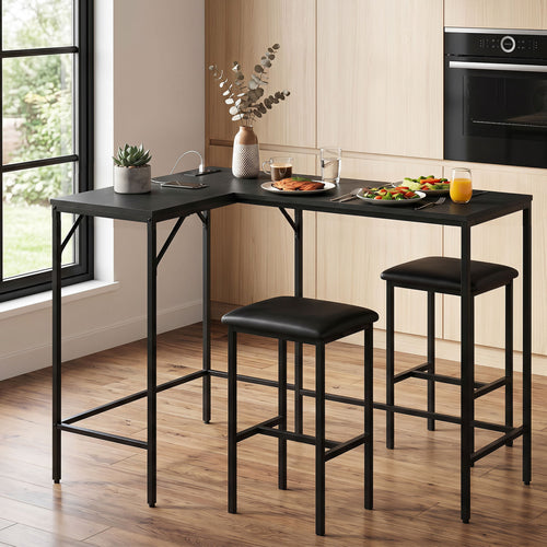 3-Piece L-Shaped Kitchen Set, 2 AC Outlets & USB, Black