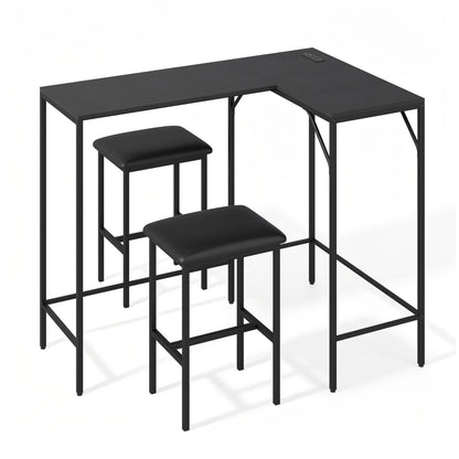 3-Piece L-Shaped Kitchen Set, 2 AC Outlets & USB, Black