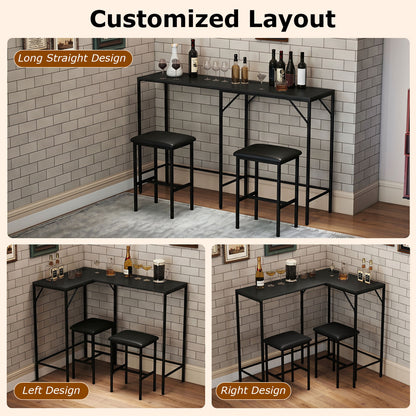 3-Piece L-Shaped Kitchen Set, 2 AC Outlets & USB, Black