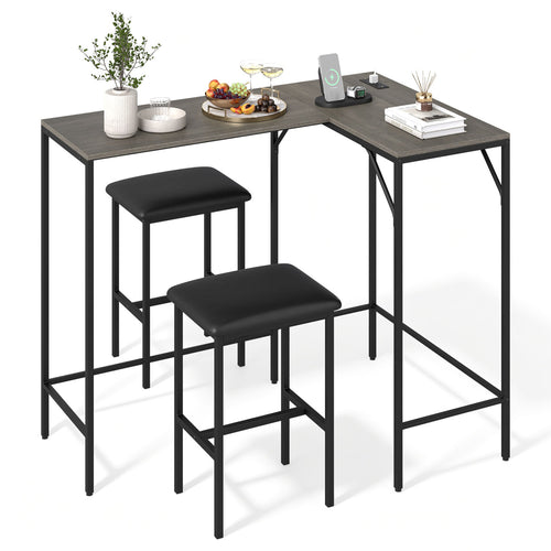 3-Piece L-Shaped Kitchen Set with Outlets, Gray