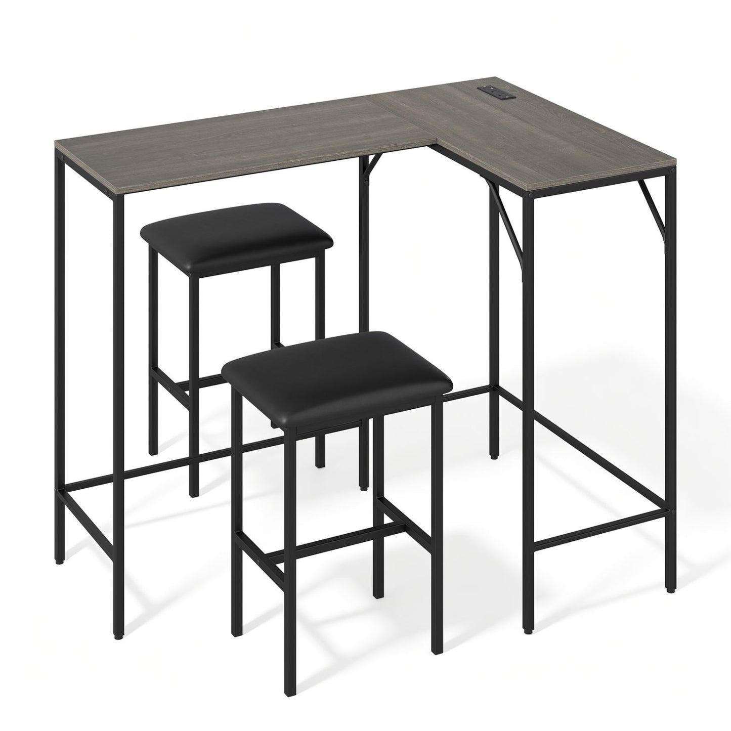 3-Piece L-Shaped Kitchen Set with Outlets, Gray