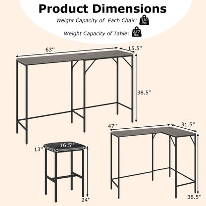 3-Piece L-Shaped Kitchen Set with Outlets, Gray